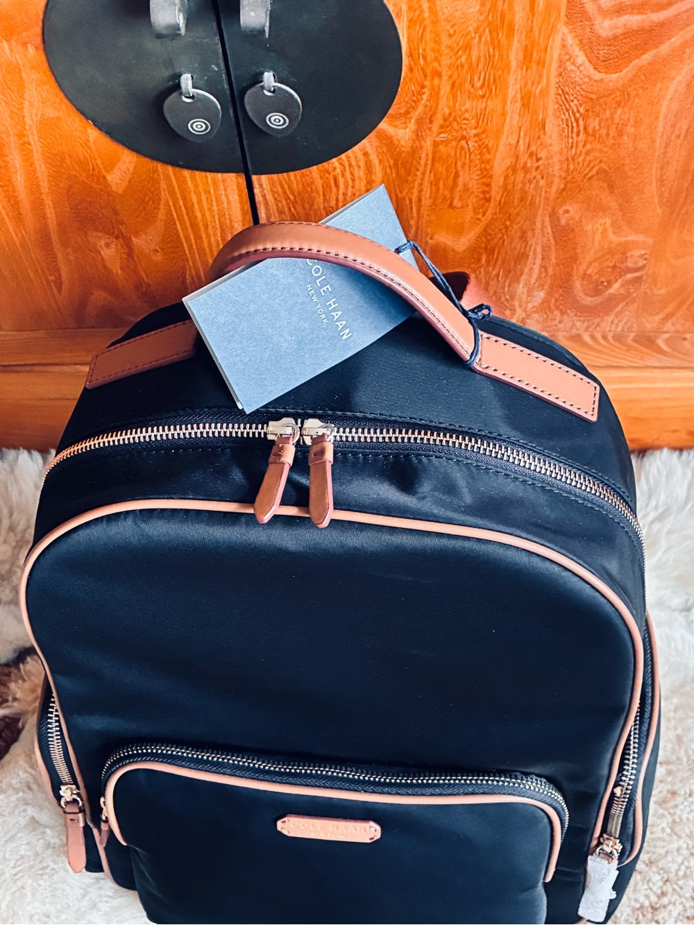 👨🏻💼Cole Haan Black Backpack with Tan Accents NWT - Picture 9 of 17